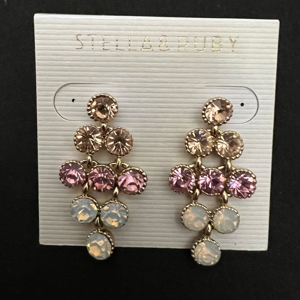 💜3/$20 New Gold-tone Earrings-dangling with sparkling pink & white stones